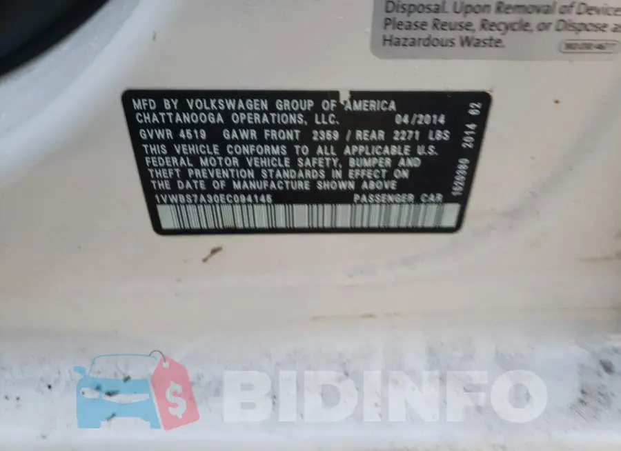 1VWBS7A30EC094145 Photo# 12