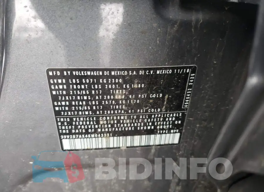 3VV2B7AX4KM043331 Photo# 13
