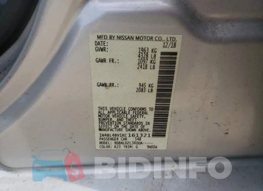 1N4BL4BV1KC161321 Photo# 13