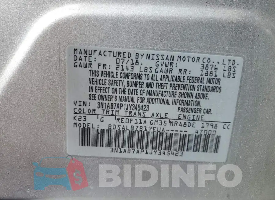 3N1AB7AP1JY345423 Photo# 12