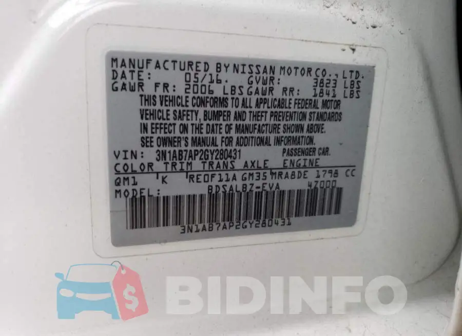 3N1AB7AP2GY280431 Photo# 12
