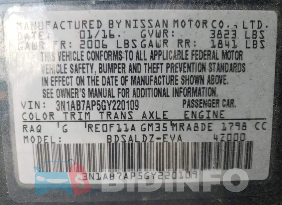 3N1AB7AP5GY220109 Photo# 12