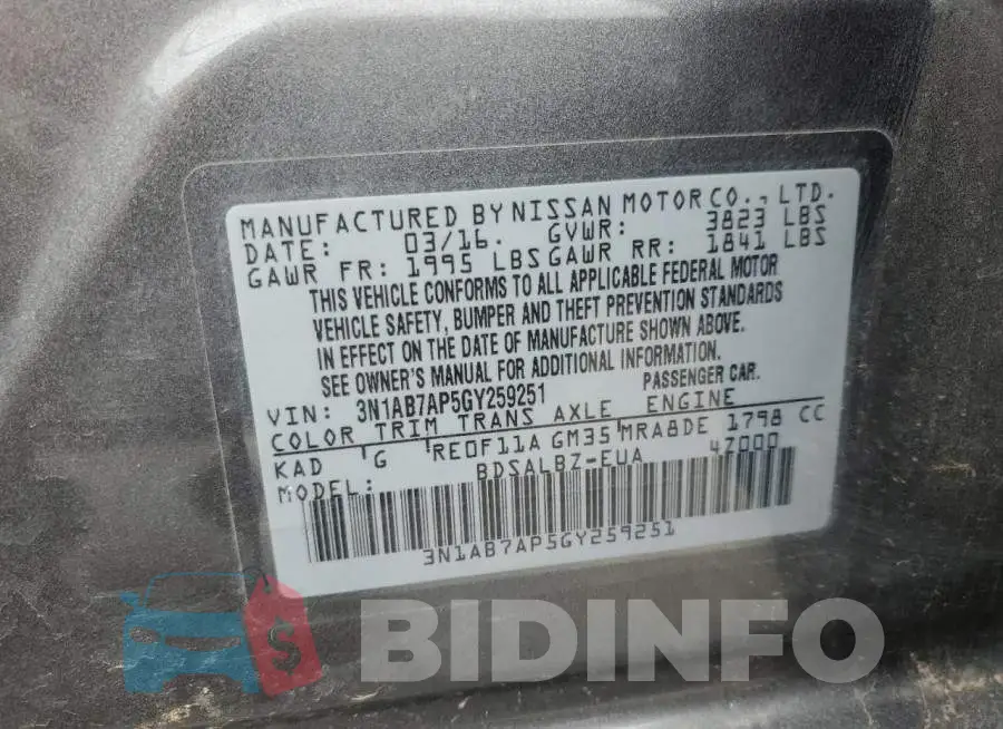 3N1AB7AP5GY259251 Photo# 12
