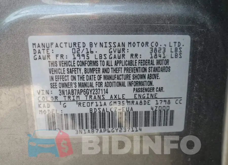 3N1AB7AP6GY237114 Photo# 12