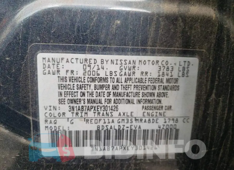 3N1AB7APXEY301426 Photo# 12