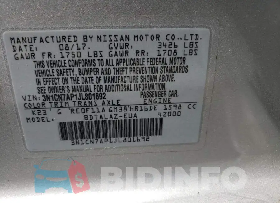 3N1CN7AP1JL801692 Photo# 12
