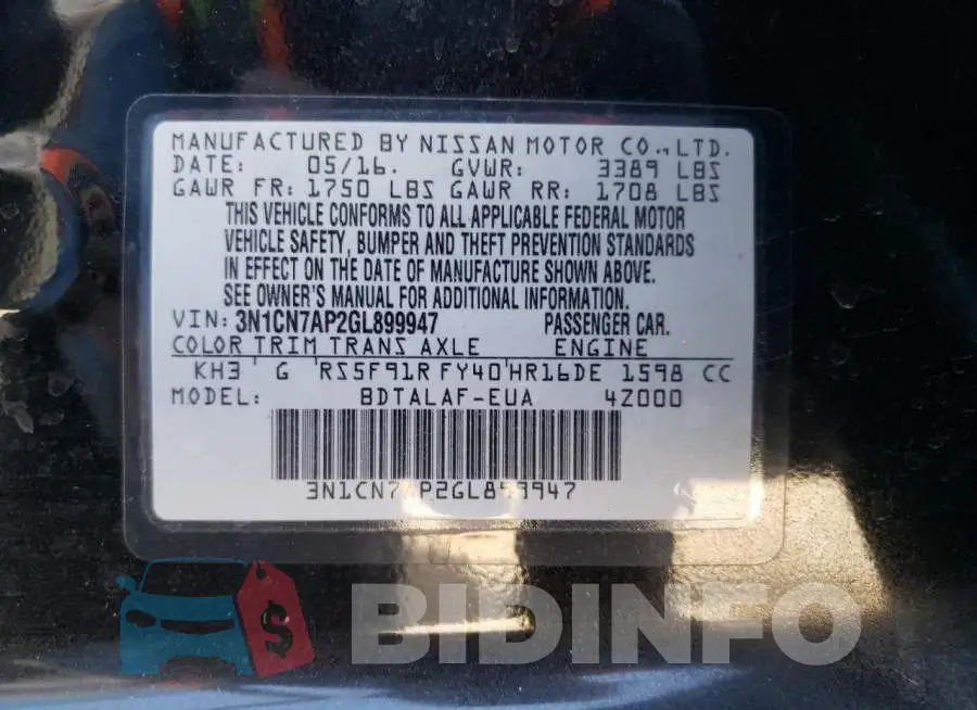 3N1CN7AP2GL899947 Photo# 12