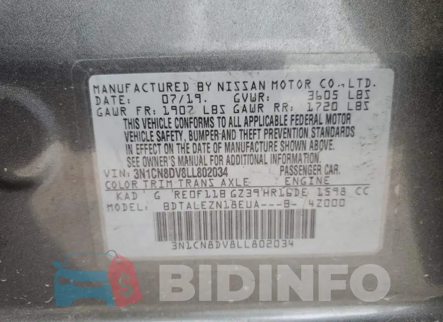 3N1CN8DV8LL802034 Photo# 12