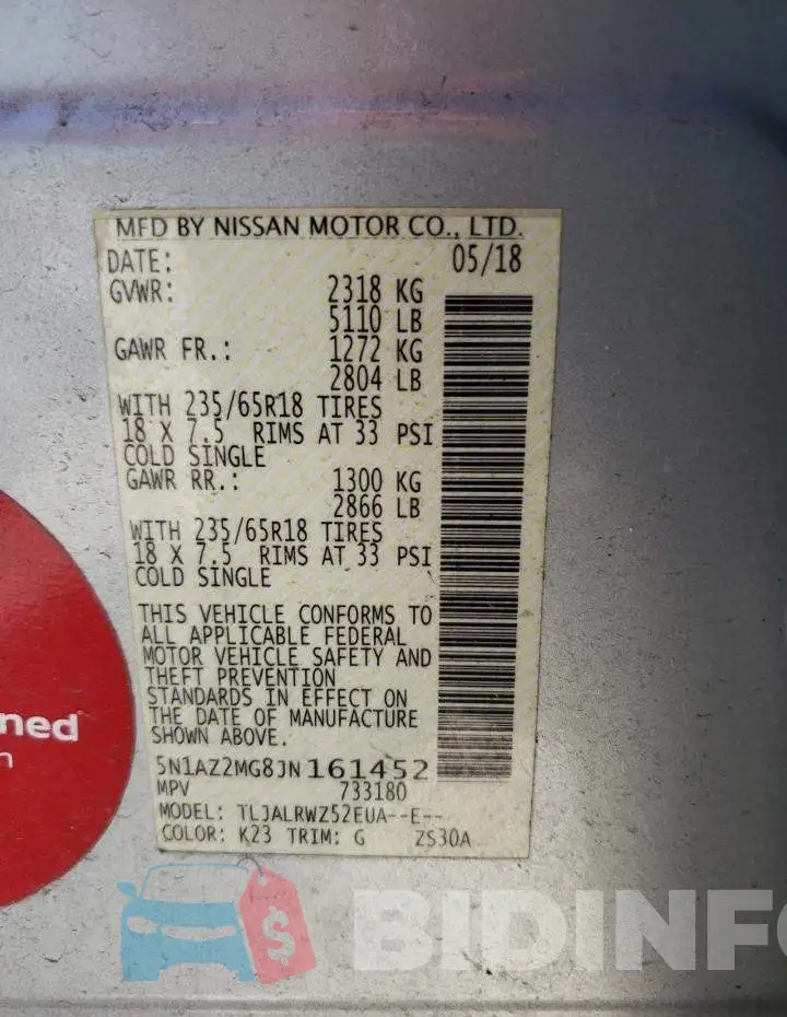 5N1AZ2MG8JN161452 Photo# 13