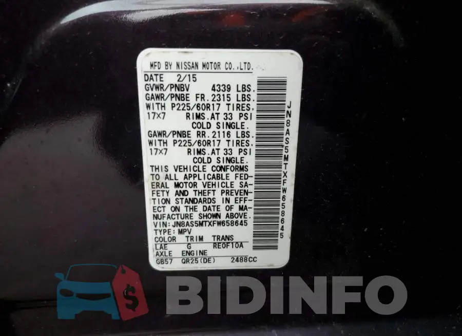 JN8AS5MTXFW658645 Photo# 13