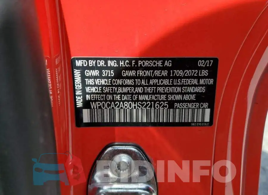 WP0CA2A80HS221625 Photo# 12