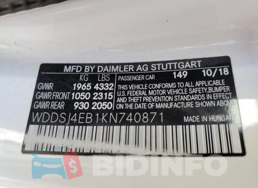 WDDSJ4EB1KN740871 Photo# 12