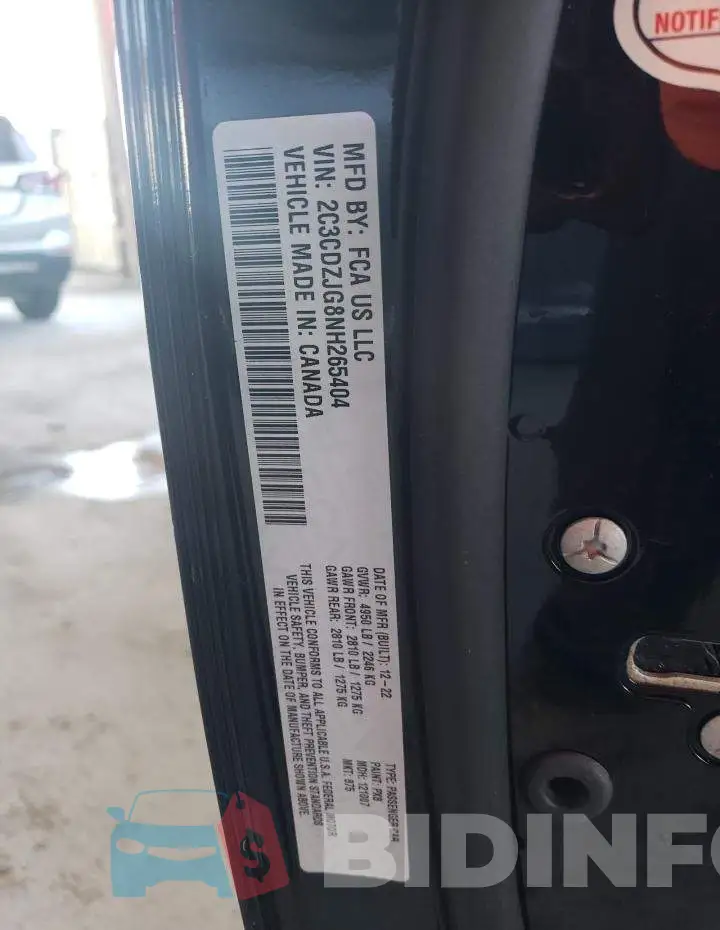 2C3CDZJG8NH265404 Photo# 12