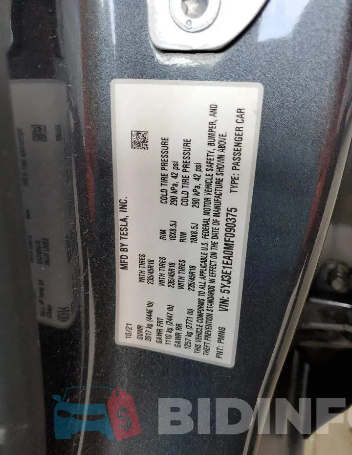 5YJ3E1EA0MF090375 Photo# 12