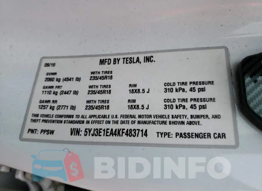 5YJ3E1EA4KF483714 Photo# 12