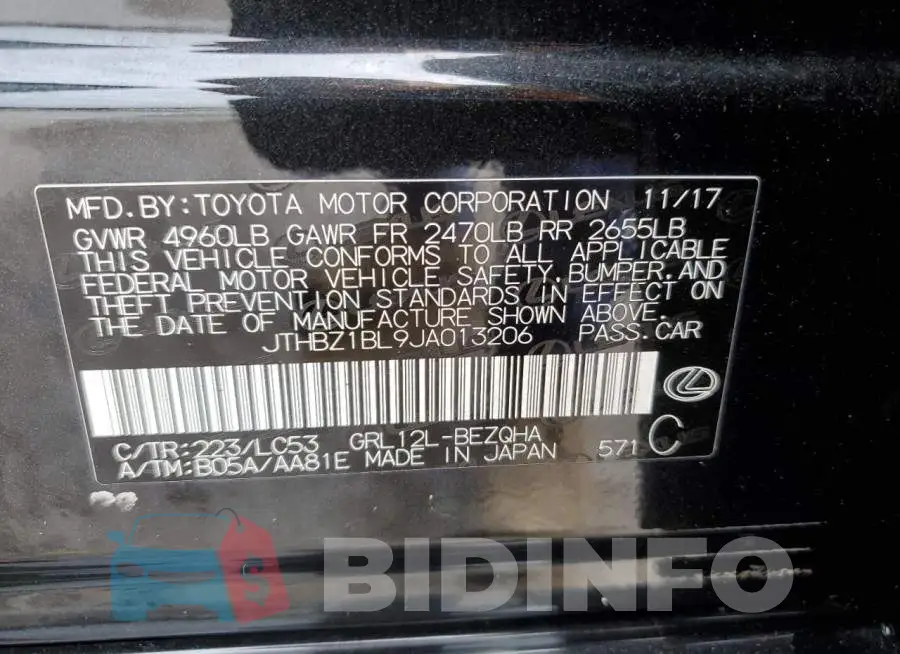 JTHBZ1BL9JA013206 Photo# 12