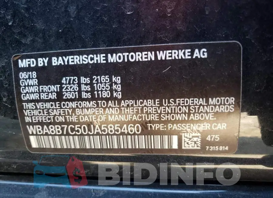 WBA8B7C50JA585460 Photo# 12