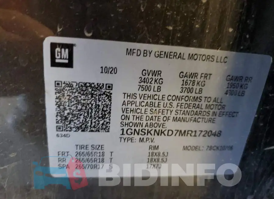 1GNSKNKD7MR172048 Photo# 12