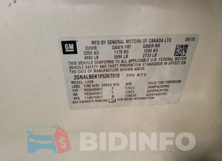 2GNALBEK1F6367918 Photo# 13