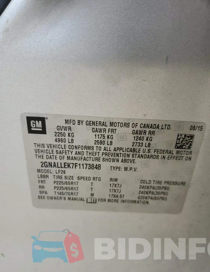 2GNALLEK7F1173848 Photo# 13