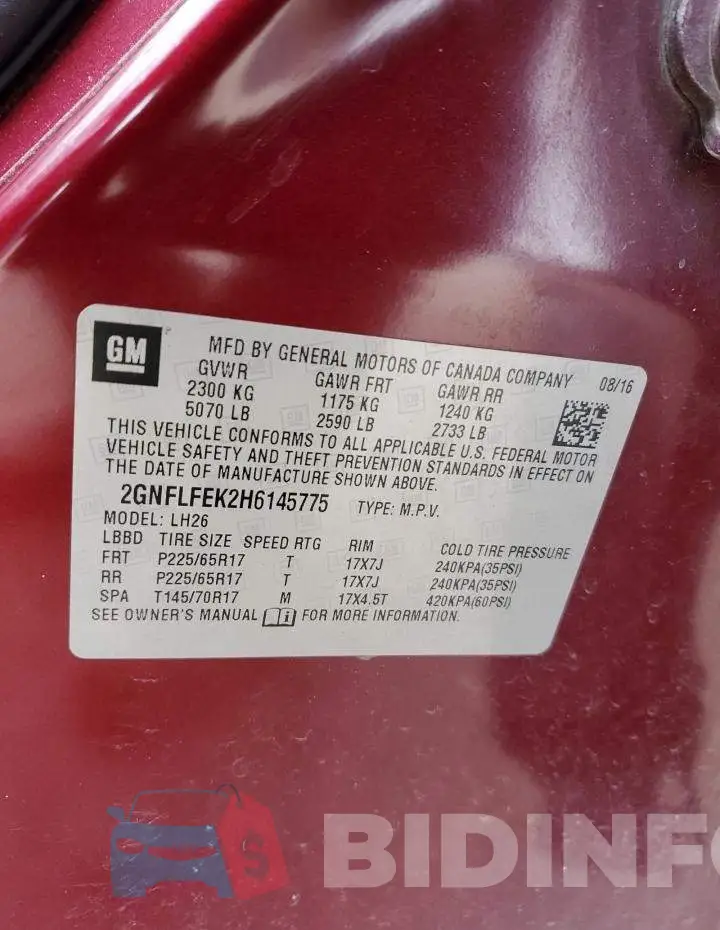 2GNFLFEK2H6145775 Photo# 13