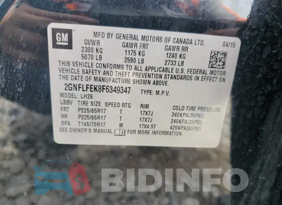 2GNFLFEK8F6349347 Photo# 13