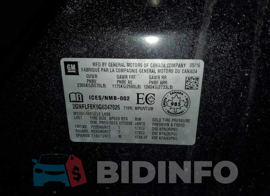 2GNFLFEK9G6347026 Photo# 13