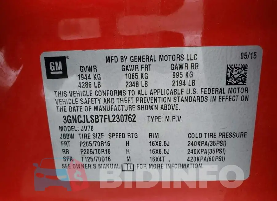 3GNCJLSB7FL230762 Photo# 12