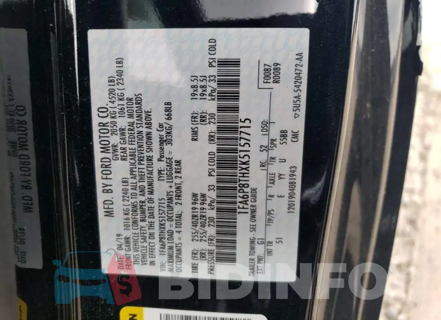 1FA6P8THXK5157715 Photo# 12