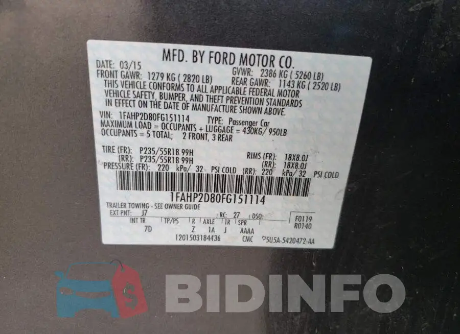1FAHP2D80FG151114 Photo# 12