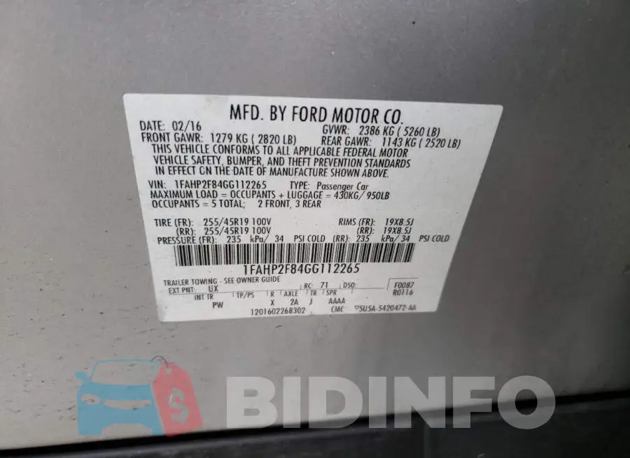 1FAHP2F84GG112265 Photo# 13
