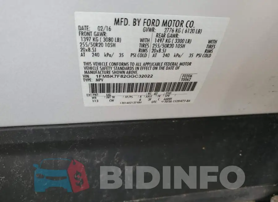 1FM5K7F82GGC32022 Photo# 13