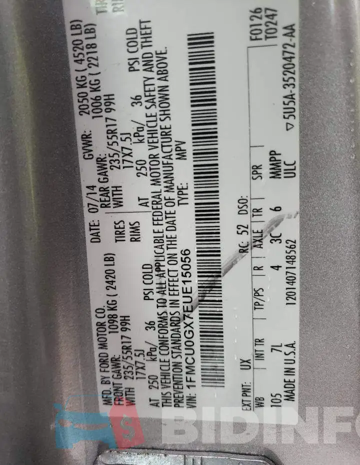 1FMCU0GX7EUE15056 Photo# 13