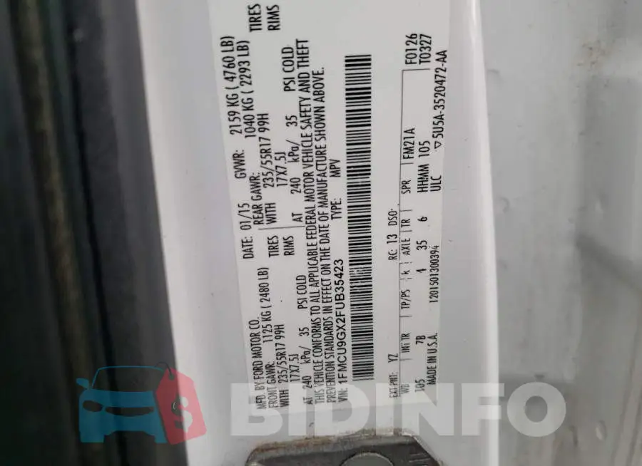1FMCU9GX2FUB35423 Photo# 12