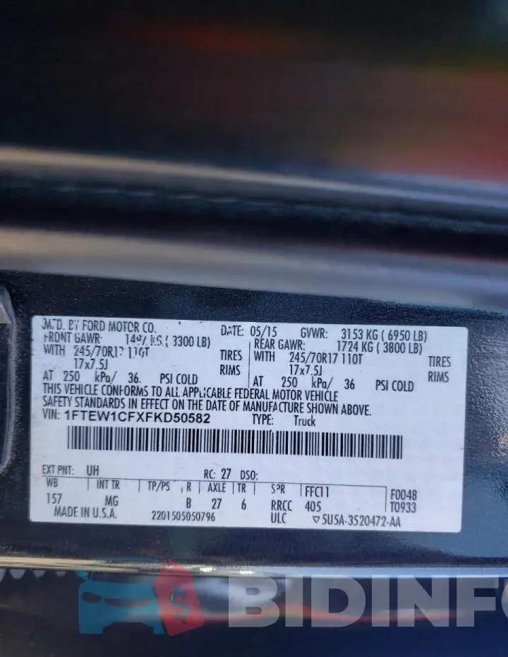 1FTEW1CFXFKD50582 Photo# 10