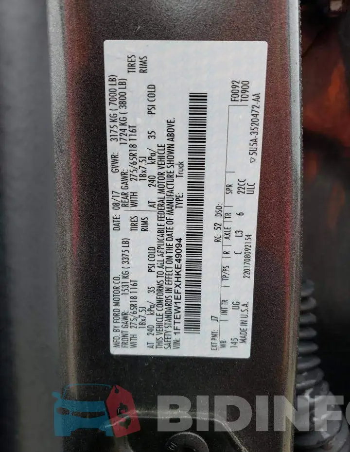 1FTEW1EFXHKE49094 Photo# 12