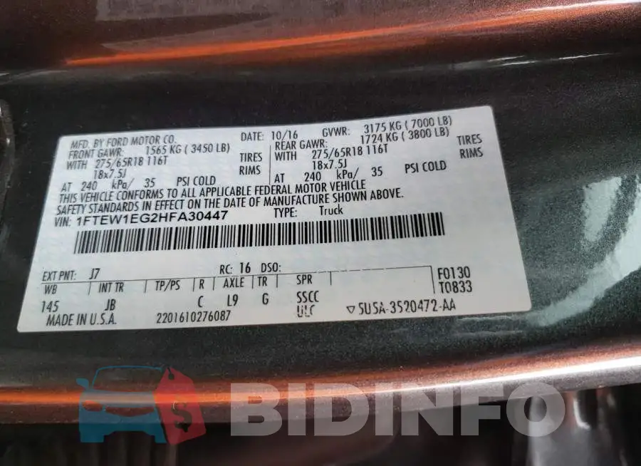 1FTEW1EG2HFA30447 Photo# 12