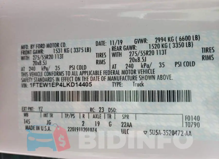 1FTEW1EP4LKD14405 Photo# 10