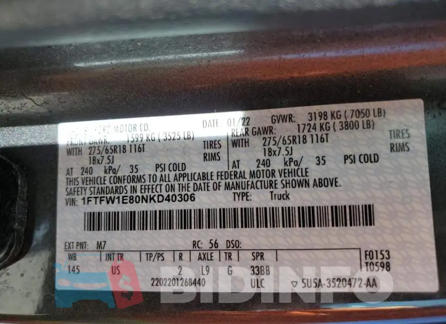 1FTFW1E80NKD40306 Photo# 12
