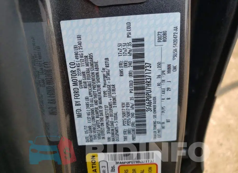 3FA6P0PU7HR371737 Photo# 13
