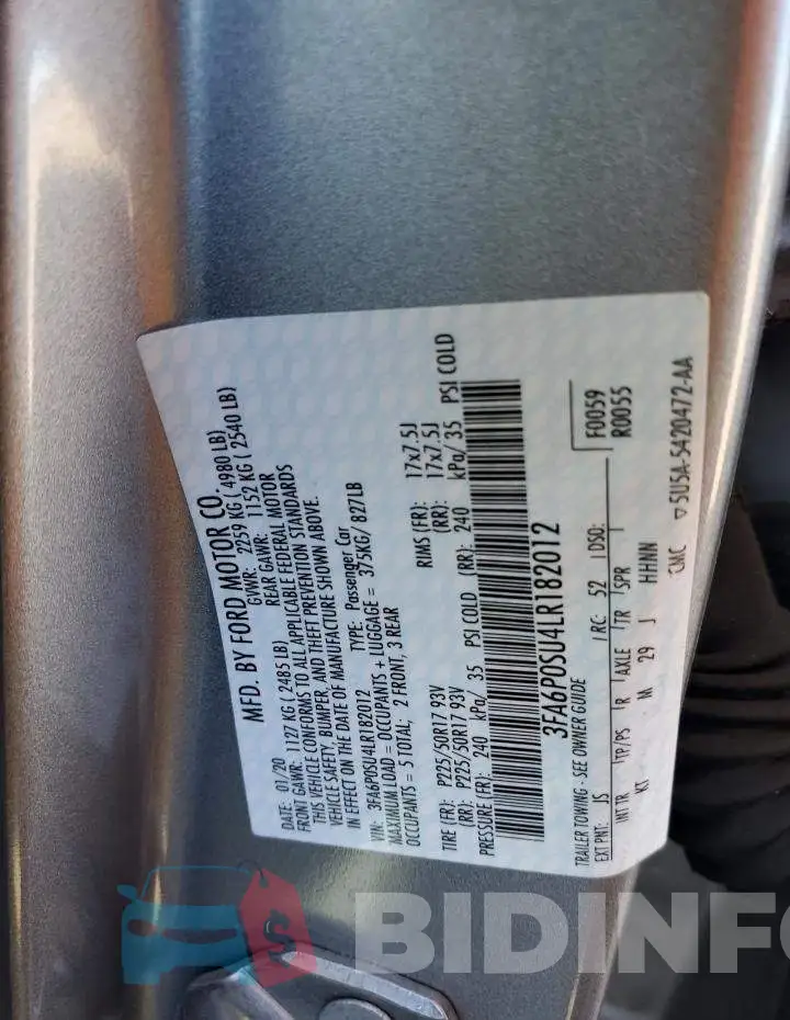 3FA6P0SU4LR182012 Photo# 12