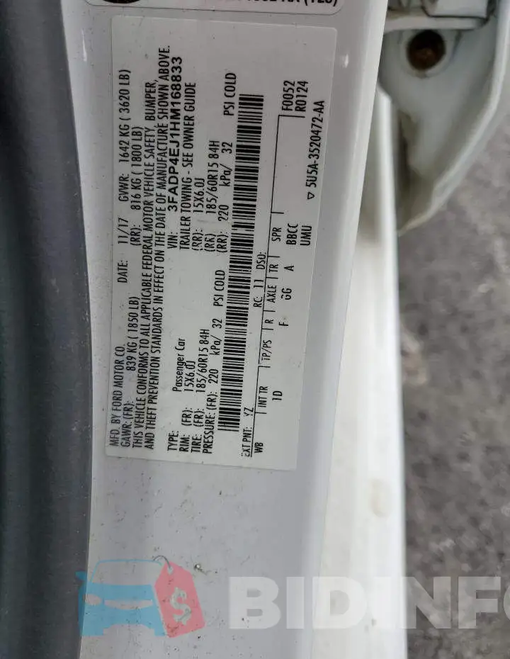 3FADP4EJ1HM168833 Photo# 13