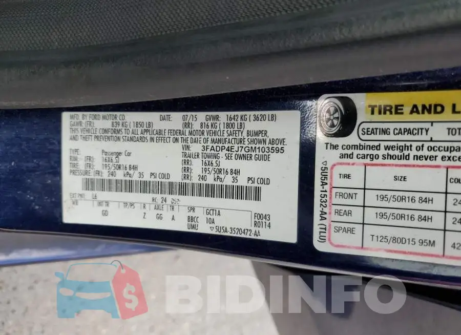3FADP4EJ7GM103595 Photo# 13