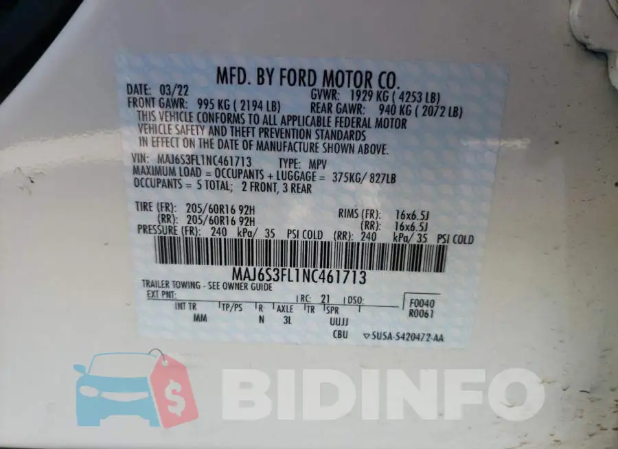 MAJ6S3FL1NC461713 Photo# 14