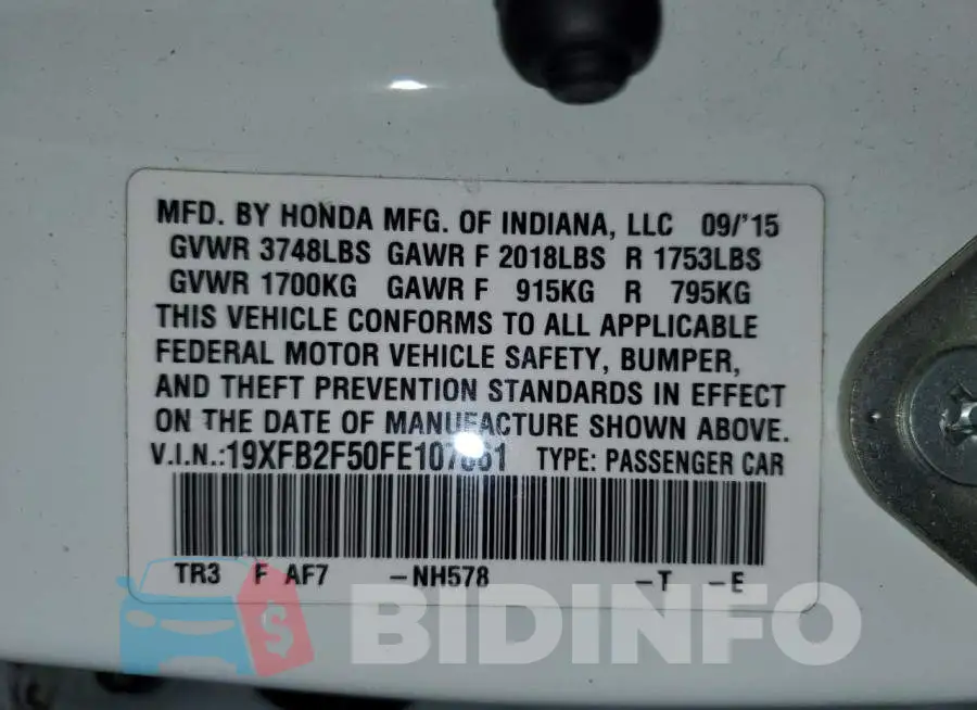 19XFB2F50FE107861 Photo# 12