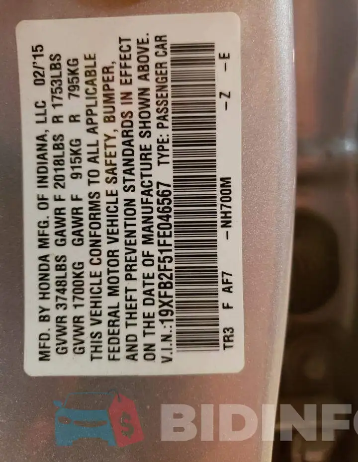 19XFB2F51FE046567 Photo# 13