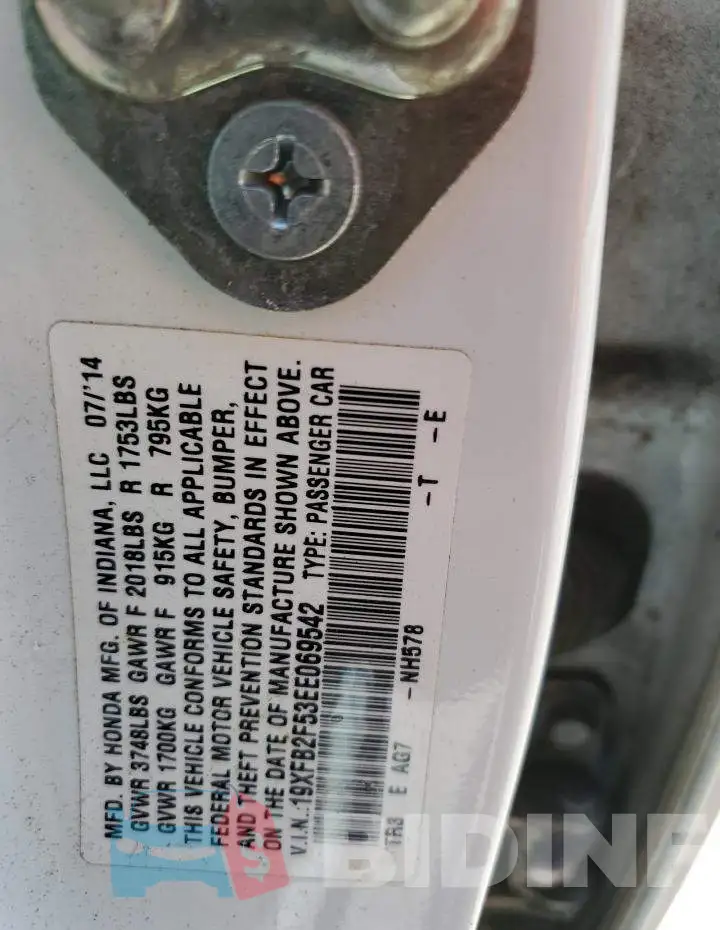 19XFB2F53EE069542 Photo# 13