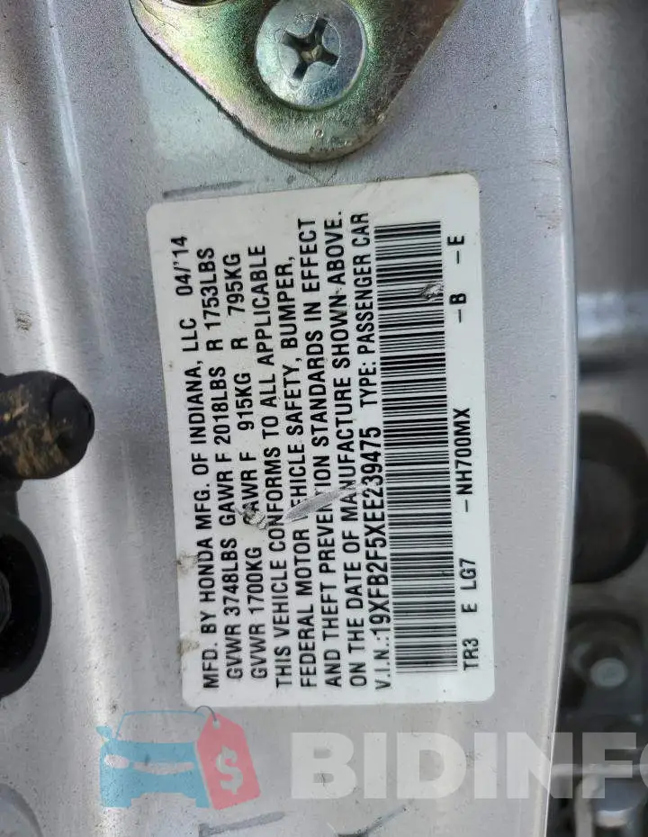 19XFB2F5XEE239475 Photo# 12