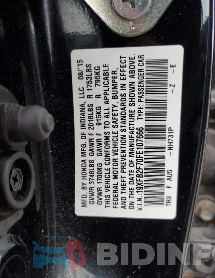 19XFB2F70FE107666 Photo# 12