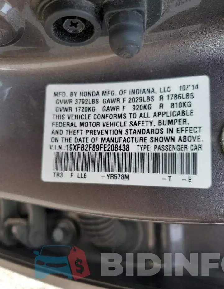 19XFB2F89FE208438 Photo# 13